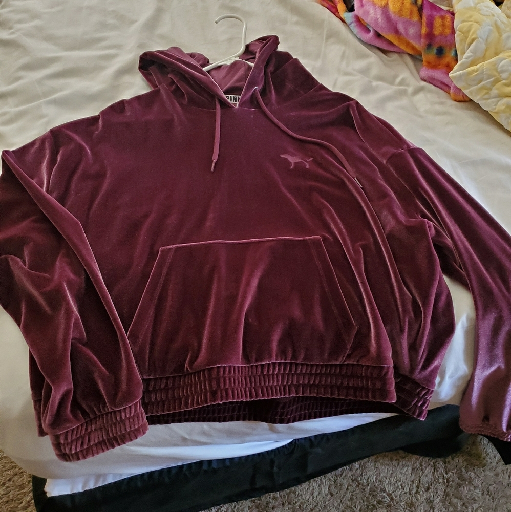 Victoria Secret Pull Over Crop Velour Sweatshirt